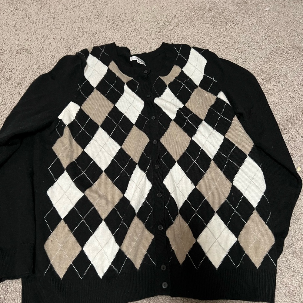 Croft & Barrow Black and Tan Argyle Cardigan
